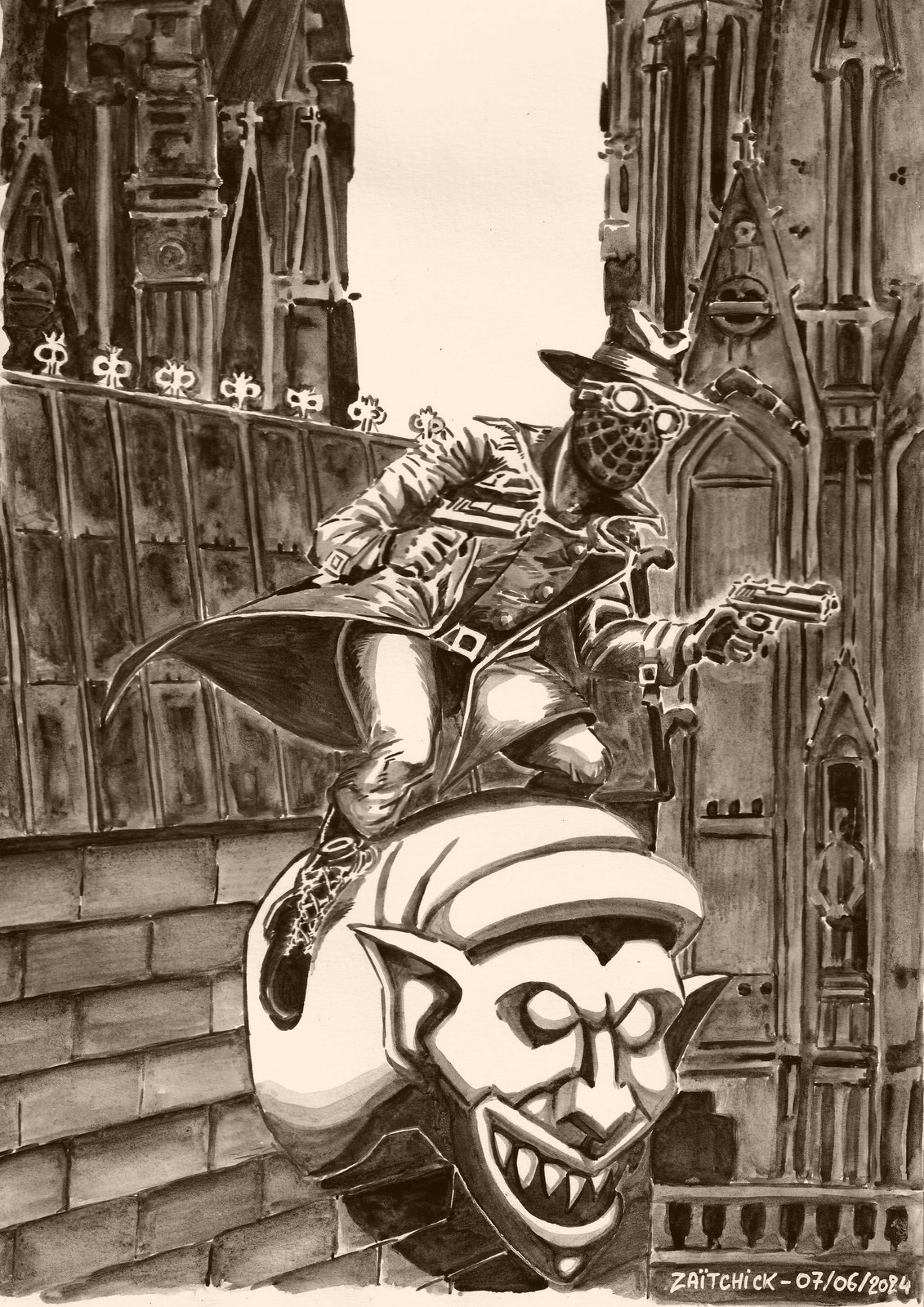 Spider-Man Noir on the cathedral of Clermont-Ferrand