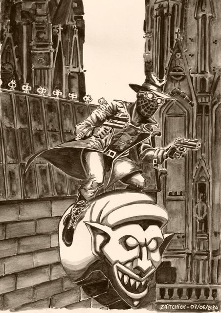 Spider-Man Noir on the cathedral of Clermont-Ferrand