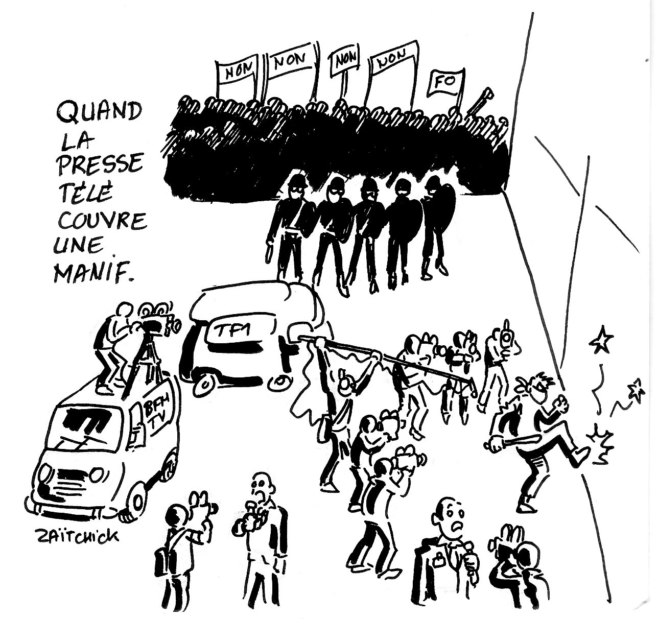Quand la presse télé couvre une manif